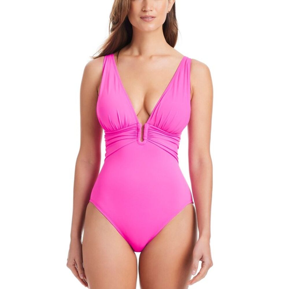 Bleu by Rod Beattie Womens Plunging V-Neck One-Piece Swimsuit 12 Dahlia NWT $98
